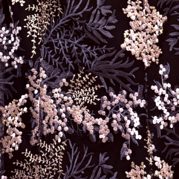 Badgley Mischka Black Multi Color Embroidered Net Overlay Cocktail Dress Size 2 - Picture 3 of 10